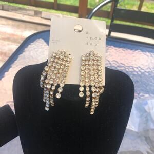 A New Day NWT Women's Gold Tone Rhinestone Fringe Chandelier Earrings